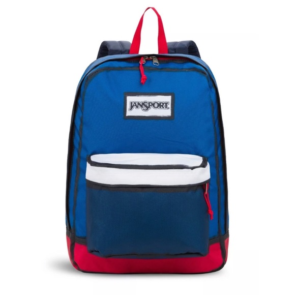 red white and blue jansport backpack